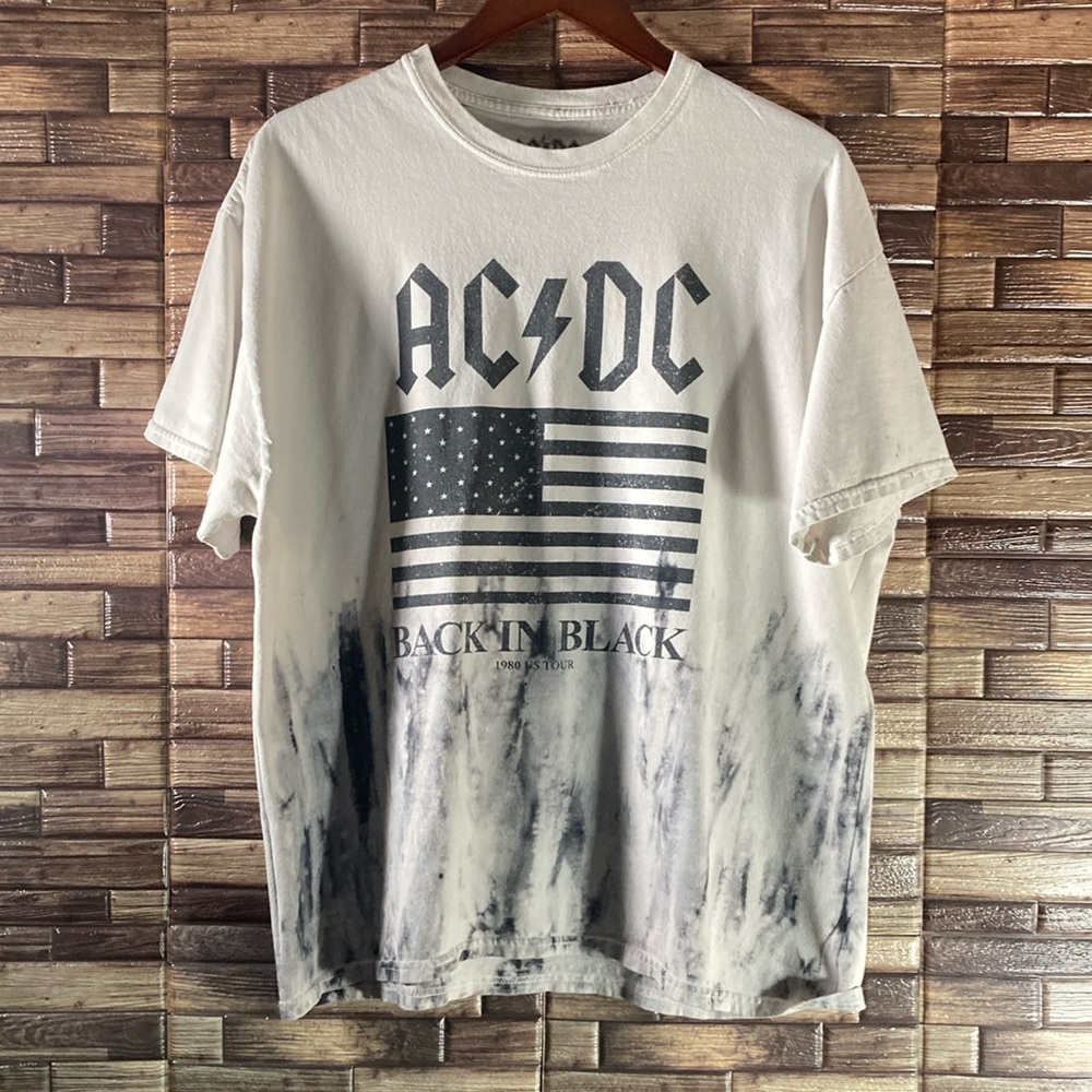 EUC AC/DC Back In Black Men's Short Sleeve T-Shirt Tie Dye White XL